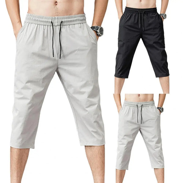 Men's Solid Color 3/4 Length Drawstring Pants