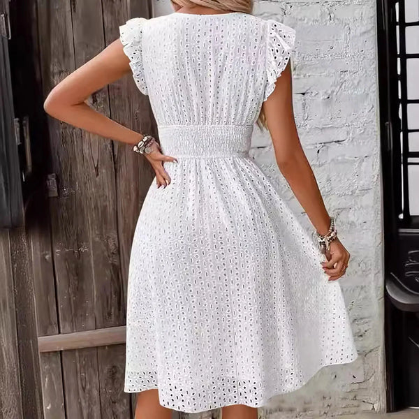 Women's Lace Jacquard V Neck Midi Dress