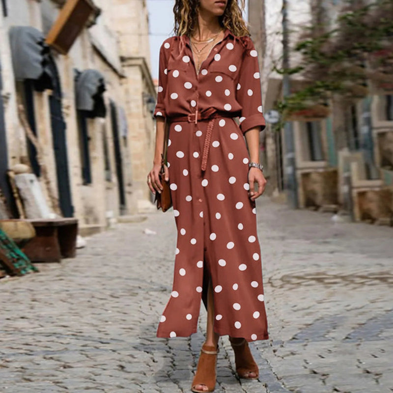 Women's Long Sleeve Polka Dot Maxi Dress