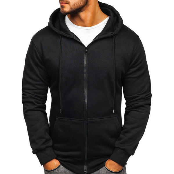 Men's Solid Color Zip-Up Hoodie Sweatshirt