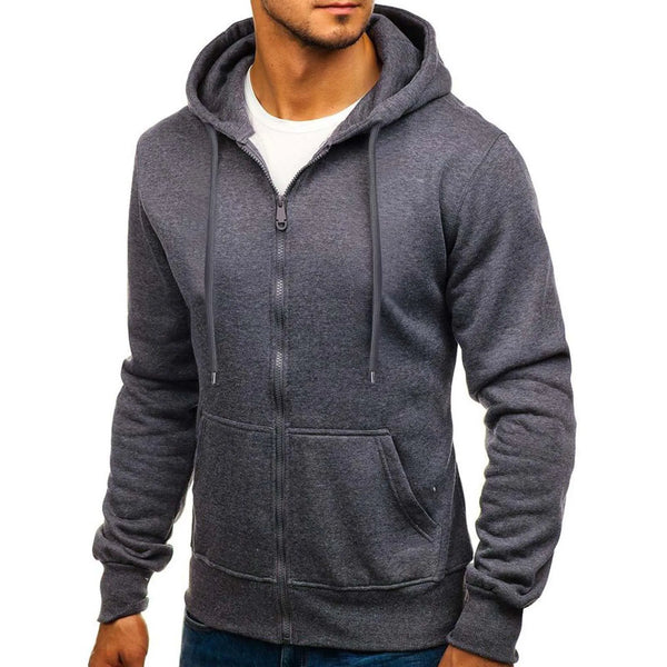 Men's Solid Color Zip-Up Hoodie Sweatshirt