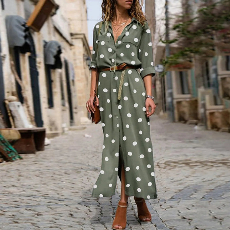 Women's Long Sleeve Polka Dot Maxi Dress