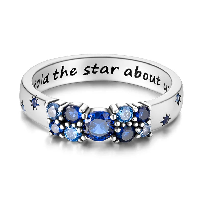 925 Sterling Silver Blue Star Cipher Ring for Women