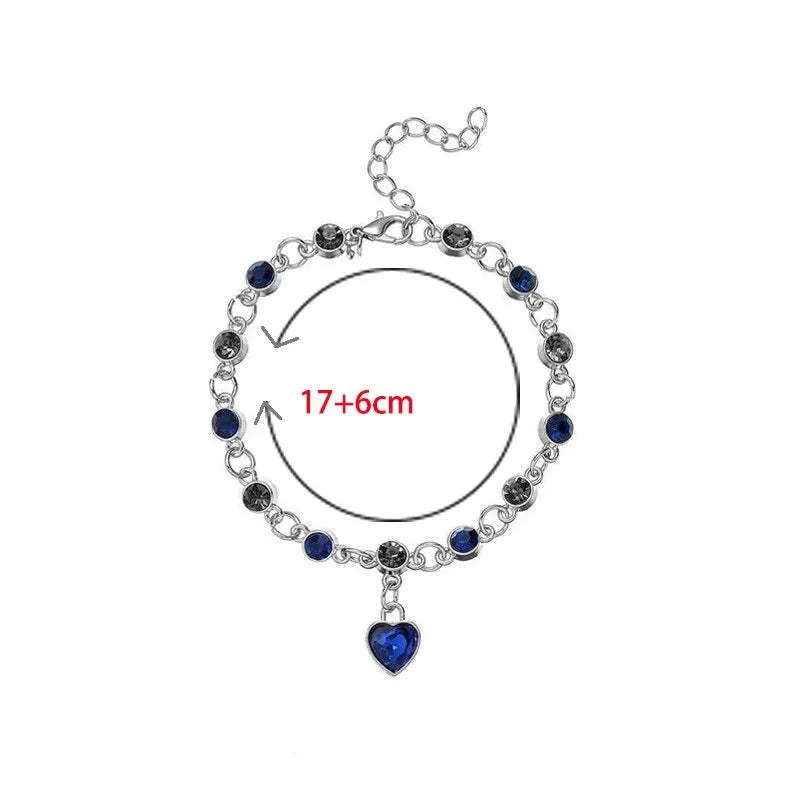 Silver Color Lucky Bracelet with Blue Crystal Heart Charm