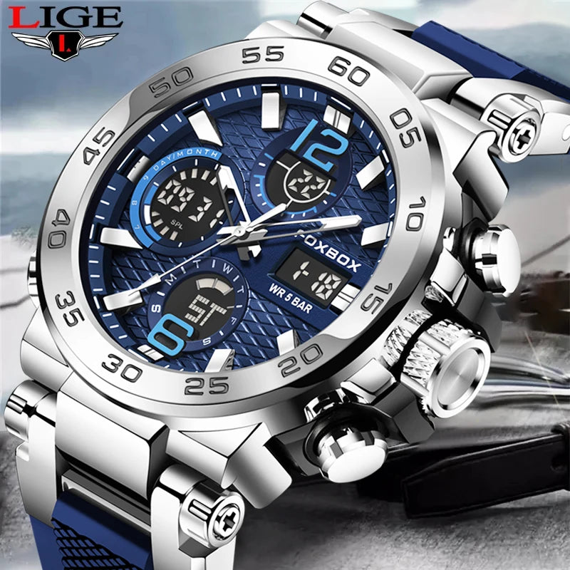 LIGE Men's 50M Waterproof Dual Display Sports Watch