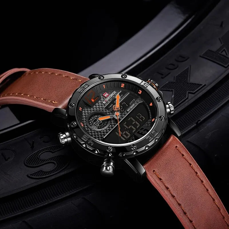 NAVIFORCE Men's Luxury Leather Sports Watch