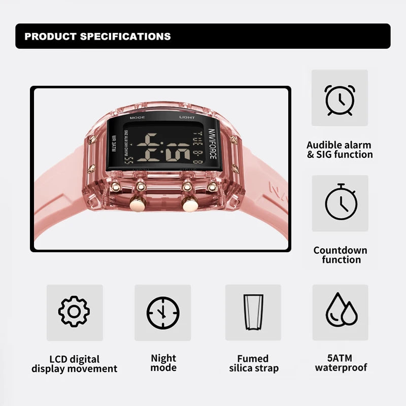 NAVIFORCE Women's LCD Digital Waterproof Watch