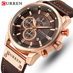 CURREN Men's Leather Sports Army Quartz Chronograph Watch