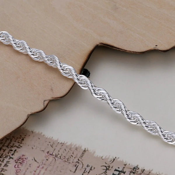 Silver Plated Twisted Rope Bracelet for Women and Men