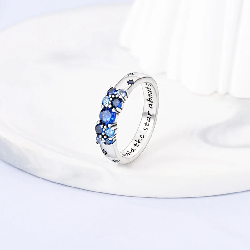 925 Sterling Silver Blue Star Cipher Ring for Women