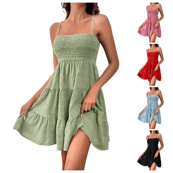 2024 Plus Size Sleeveless Ruffle Hem Mini Dress