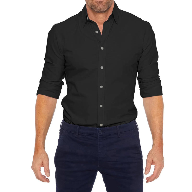 Men's Casual Long Sleeve Zip-Up Dress Shirt