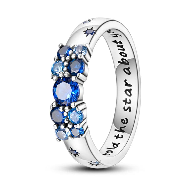 925 Sterling Silver Blue Star Cipher Ring for Women