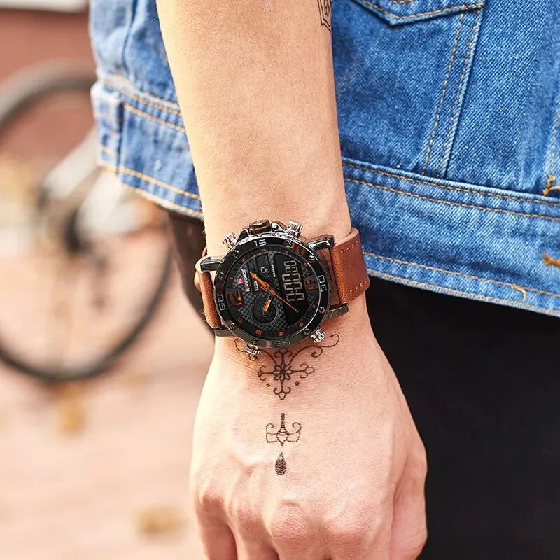 NAVIFORCE Men's Luxury Leather Sports Watch