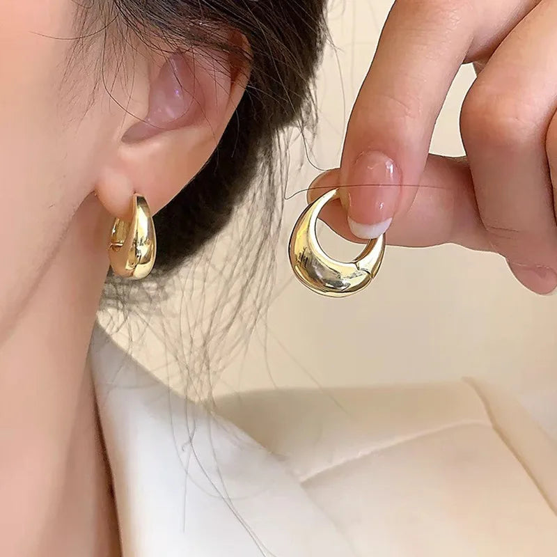 2Pcs Gold Plated Metal Hoop Earrings for Women