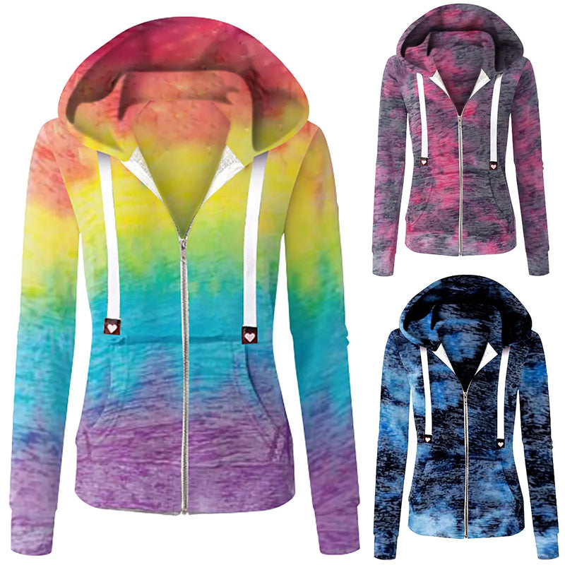 Women's Tie-Dyed Print Coat Casual Zipper Jacket