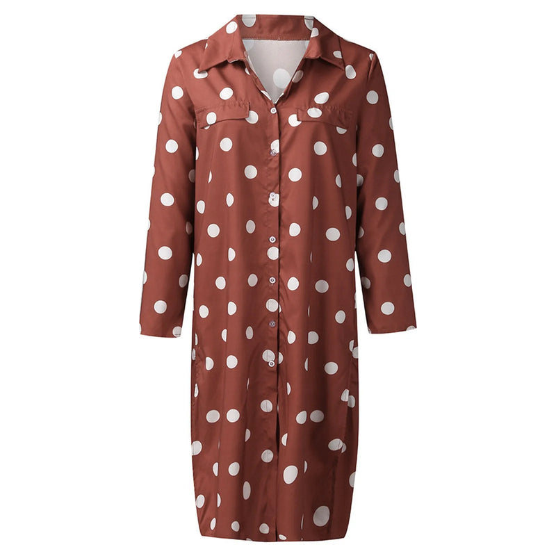 Women's Long Sleeve Polka Dot Maxi Dress