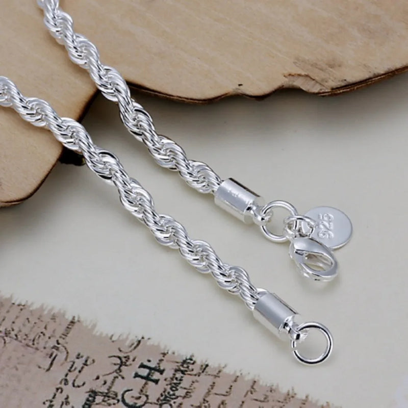 Silver Plated Twisted Rope Bracelet for Women and Men