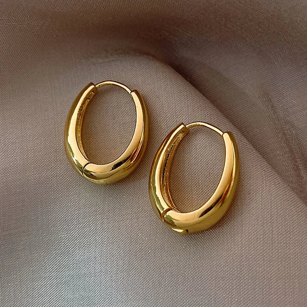 2Pcs Gold Plated Metal Hoop Earrings for Women