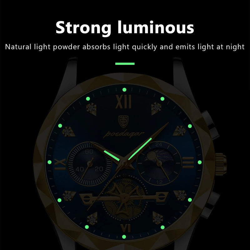 POEDAGAR Men's Waterproof Luminous Chronograph Watch