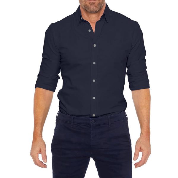 Men's Casual Long Sleeve Zip-Up Dress Shirt