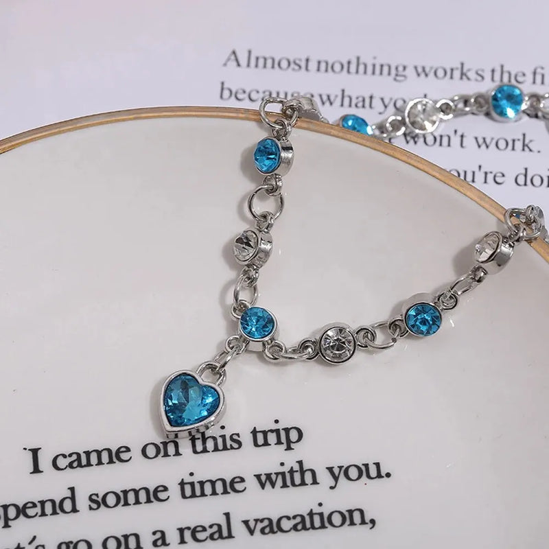 Silver Color Lucky Bracelet with Blue Crystal Heart Charm