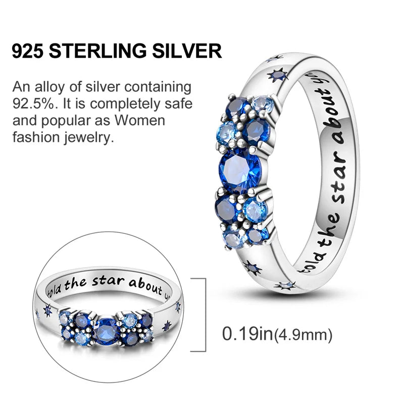 925 Sterling Silver Blue Star Cipher Ring for Women