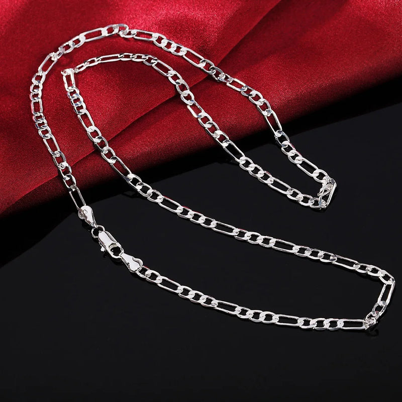 Silver Color 4MM Chain Bracelet Necklace Set