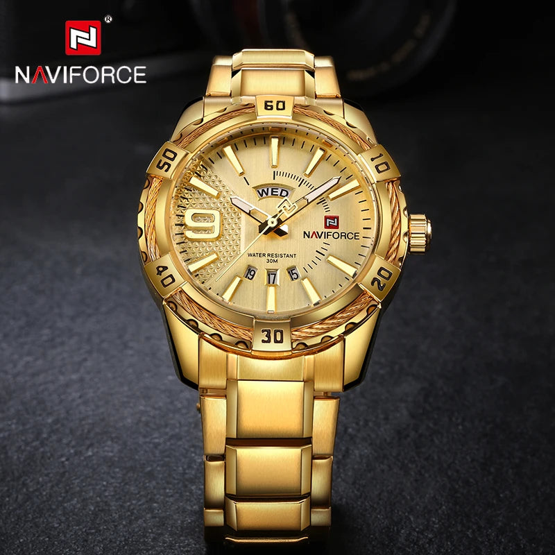 NAVIFORCE Men's Gold Quartz Waterproof Watch