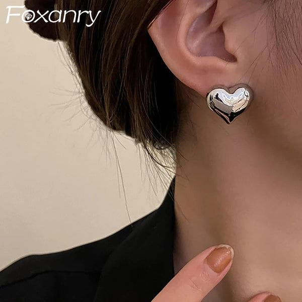 Minimalist Silver Heart Stud Earrings for Women