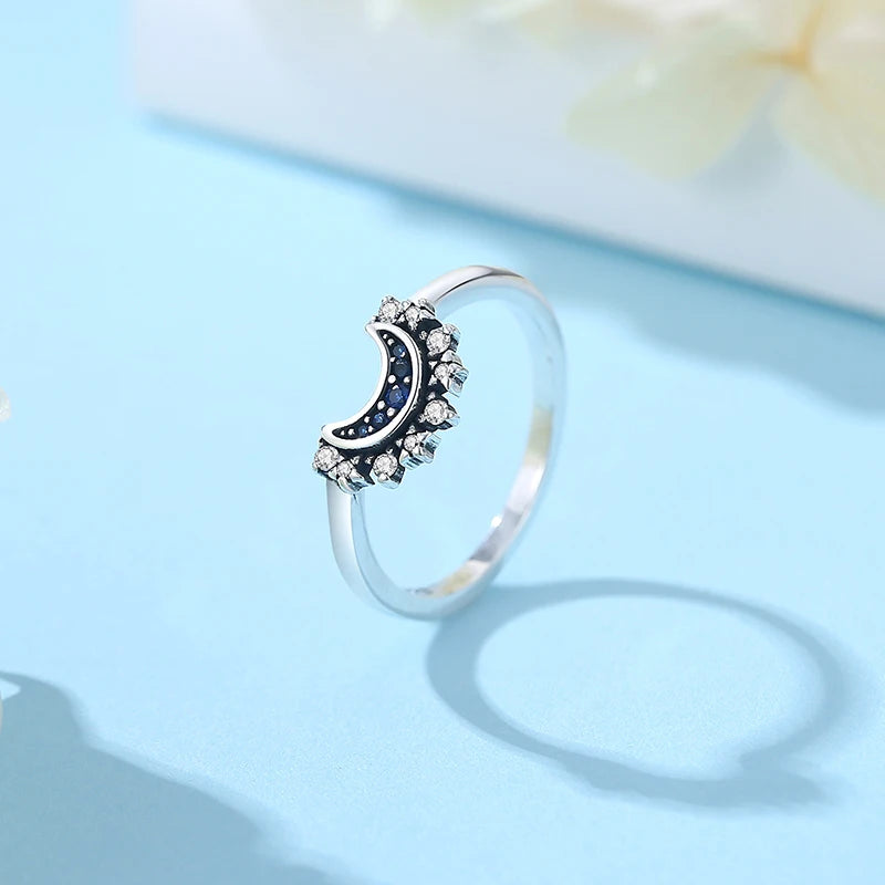 Women's 925 Sterling Silver Moon Sun Stackable Ring