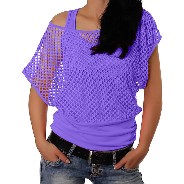 Women's 80s Vintage Neon Off-Shoulder T-Shirt