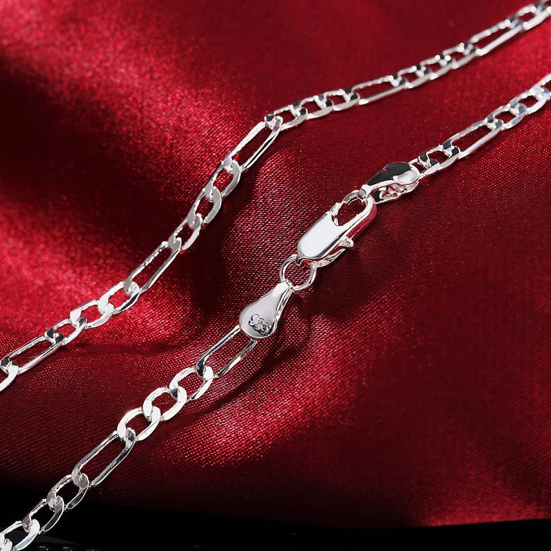 Silver Color 4MM Chain Bracelet Necklace Set