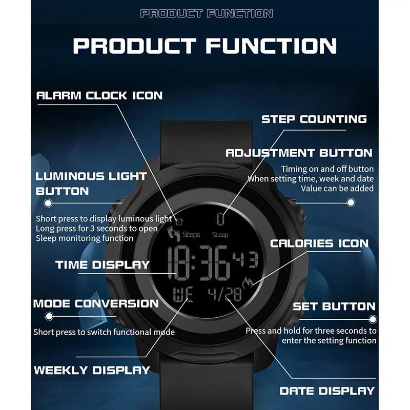 Luxury Outdoor Men's Fitness Watch - 50M Waterproof LED