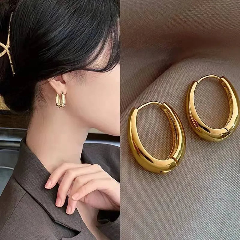 2Pcs Gold Plated Metal Hoop Earrings for Women