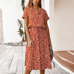 Summer Dresses Women Summer Polka Dot Printing Dresses With Buttons Short Sleeves Drawstring High Waist Dress Vestidos 2023