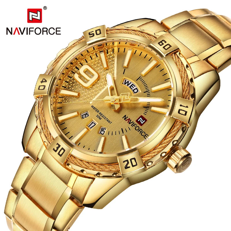 NAVIFORCE Men's Gold Quartz Waterproof Watch