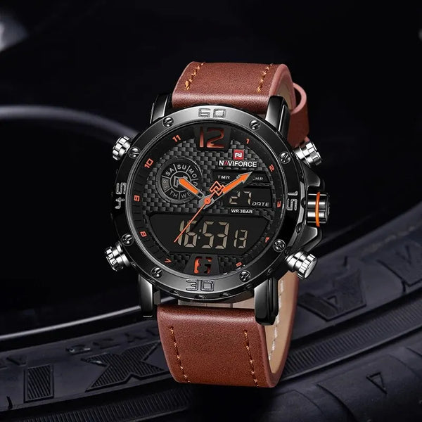 NAVIFORCE Men's Luxury Leather Sports Watch