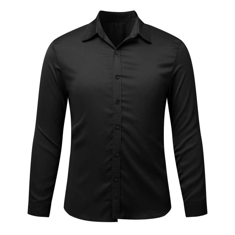 Men's Black Satin Long Sleeve Dress Shirt