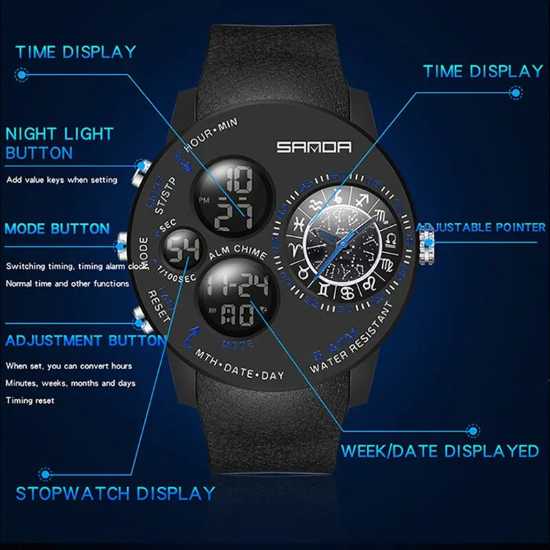 SANDA 2023 Men's Military Sports Quartz Watch - Waterproof