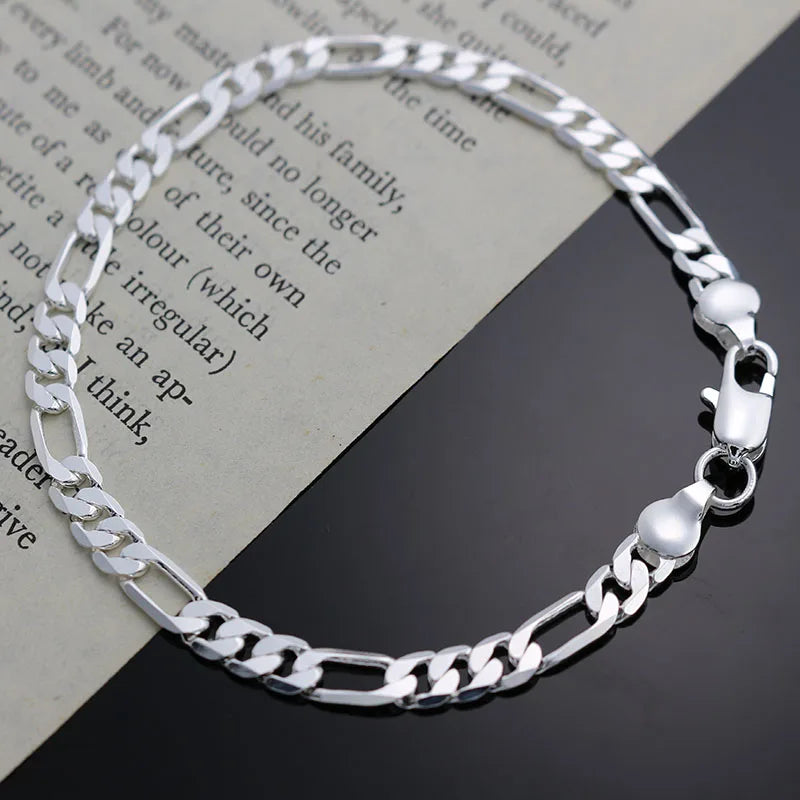 Silver Color 4MM Chain Bracelet Necklace Set